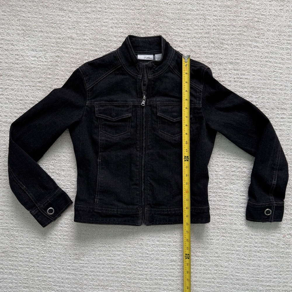 CHICO'S PLATINUM | Black Denim Moto Style Jacket Sz 4 - Picture 3 of 7